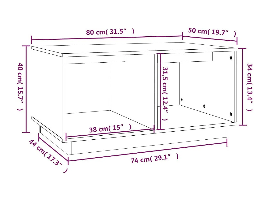 Table basse Blanc 80x50x40 cm Bois massif de pin