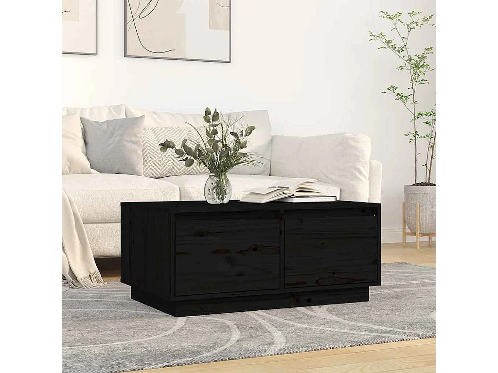 Mesa de centro 80x50x35 cm madeira de pinho maciça preto