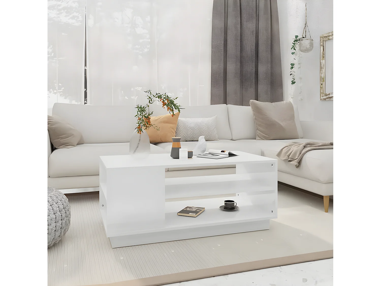 Table basse blanc 102x55x43 cm bois d'ingénierie