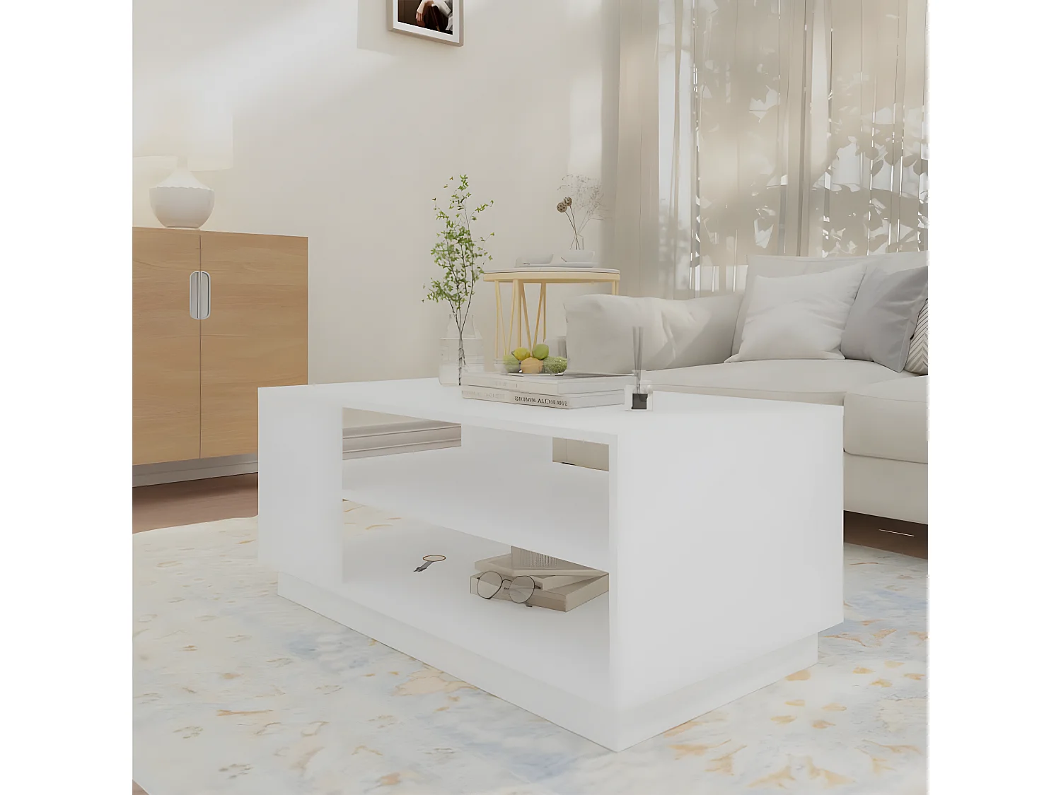 Table basse blanc 102x55x43 cm bois d'ingénierie