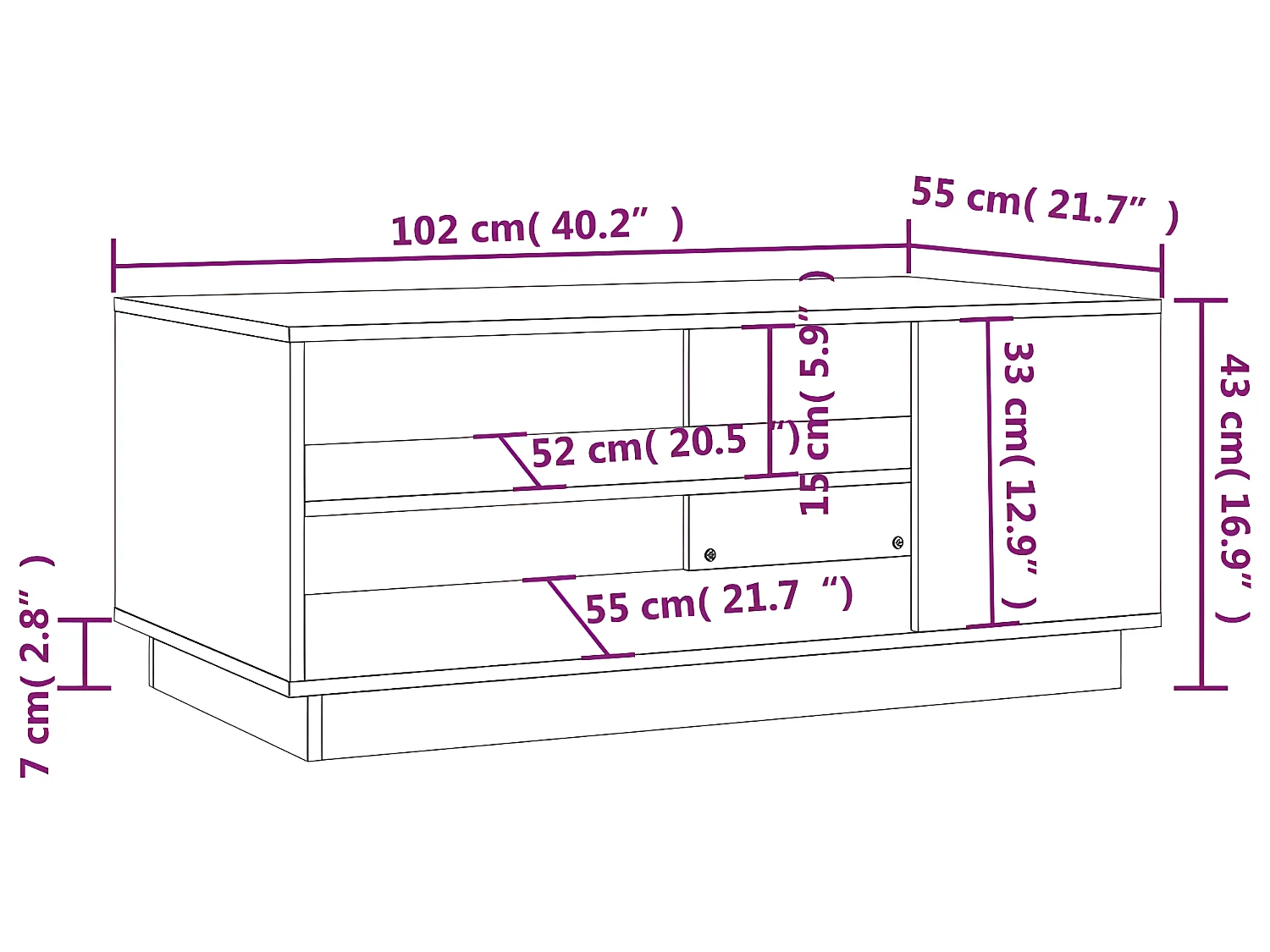 Table basse blanc 102x55x43 cm bois d'ingénierie