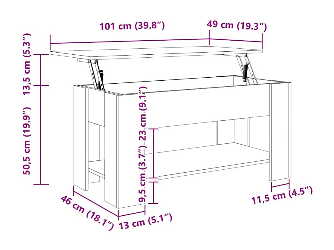 Table basse Sonoma gris 101x49x52 cm Bois d'ingénierie