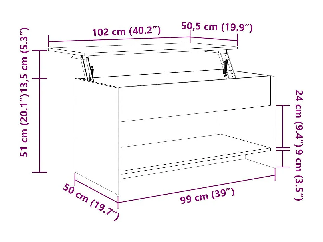 Salontafel 102x50x52,5 cm bewerkt hout grijs sonoma eikenkleur