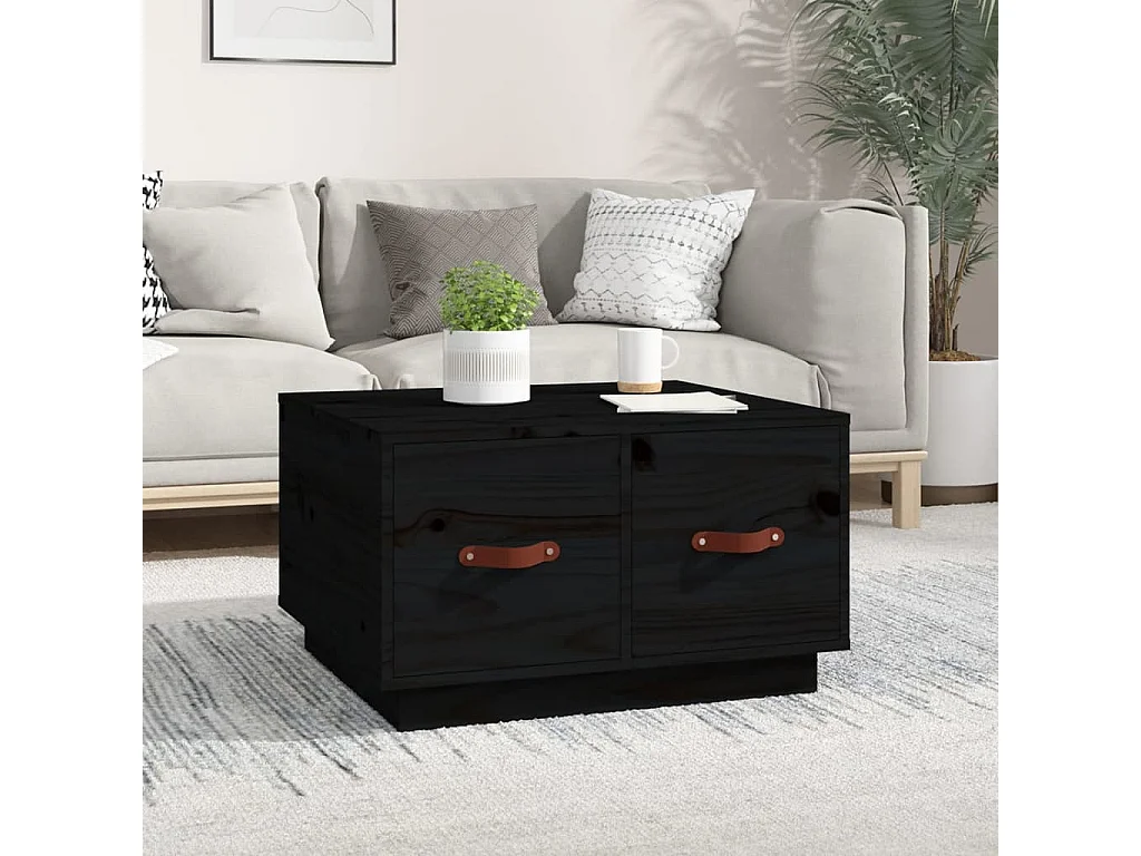 Tavolino da Salotto Nero 60x53x35 cm Legno Massello di Pino
