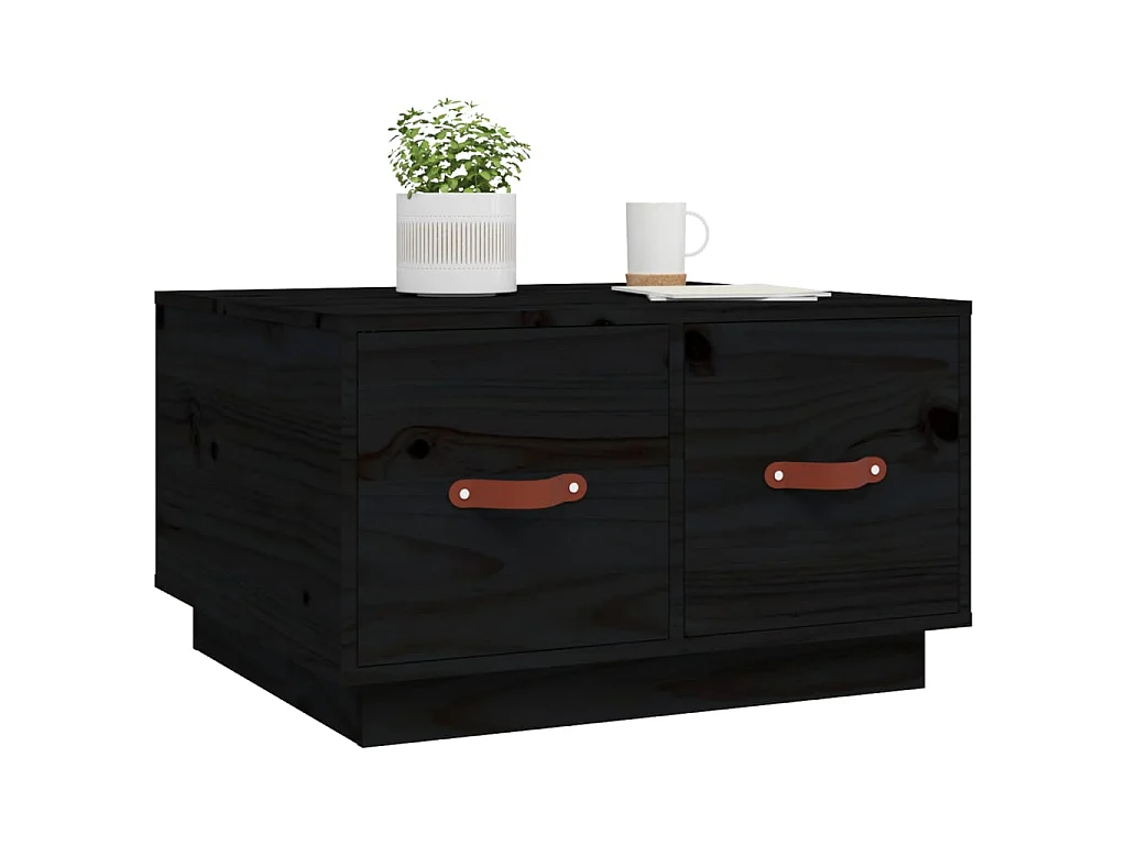 Tavolino da Salotto Nero 60x53x35 cm Legno Massello di Pino