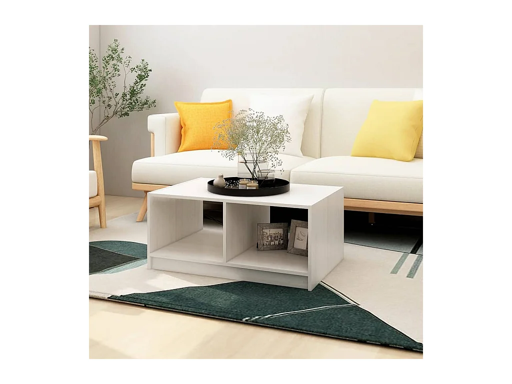 Table basse blanc 75x50x33,5 cm bois de pin massif