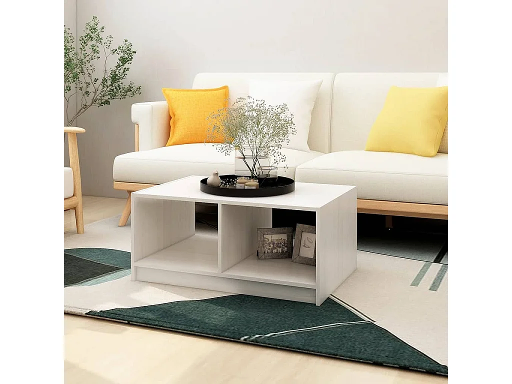 Table basse blanc 75x50x33,5 cm bois de pin massif