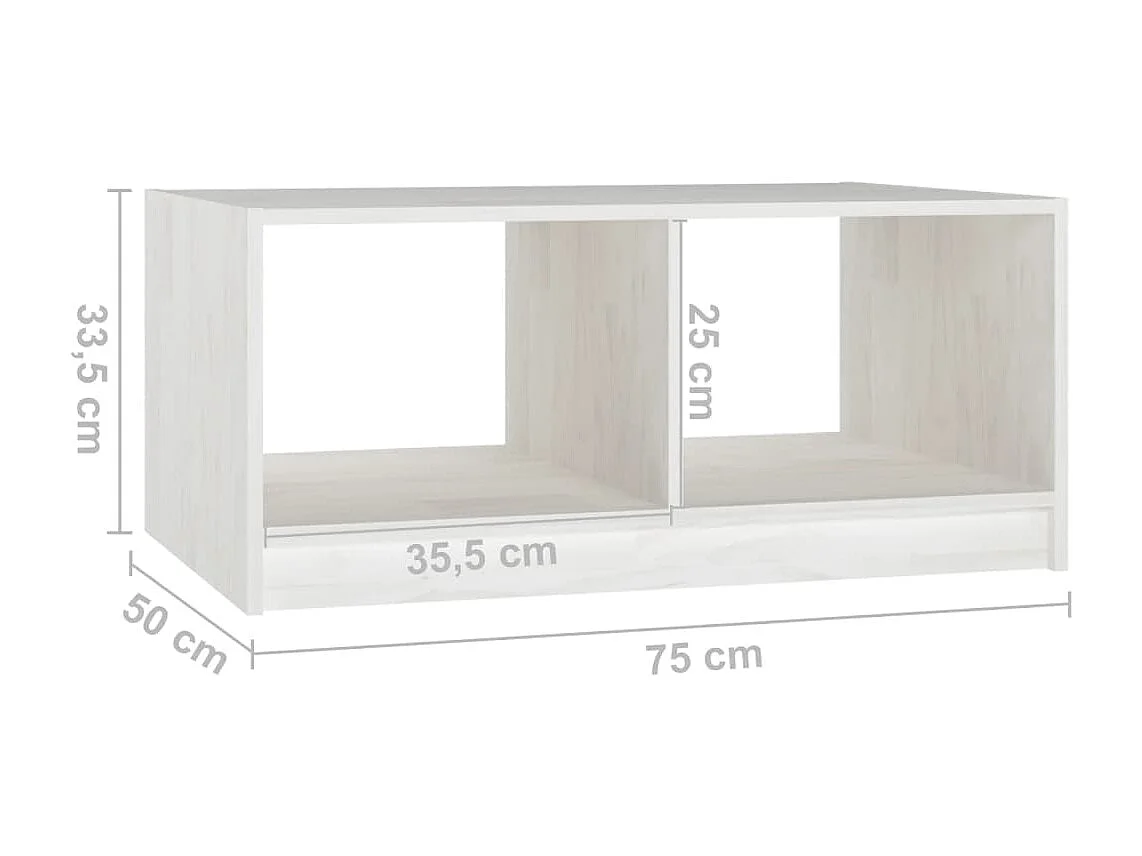 Table basse blanc 75x50x33,5 cm bois de pin massif