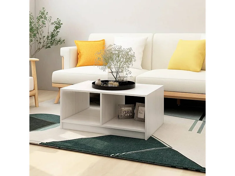Mesa de centro de madera maciza de pino blanco 75x50x33,5 cm