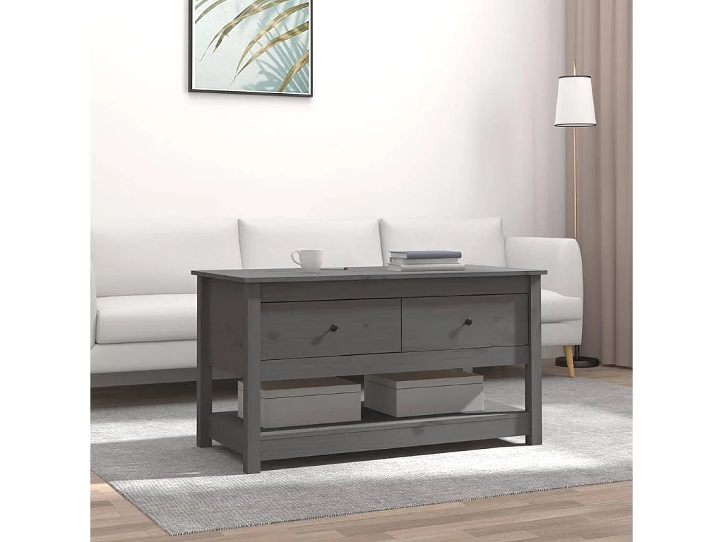 Mesa de centro de madera maciza de pino gris 102x49x55 cm