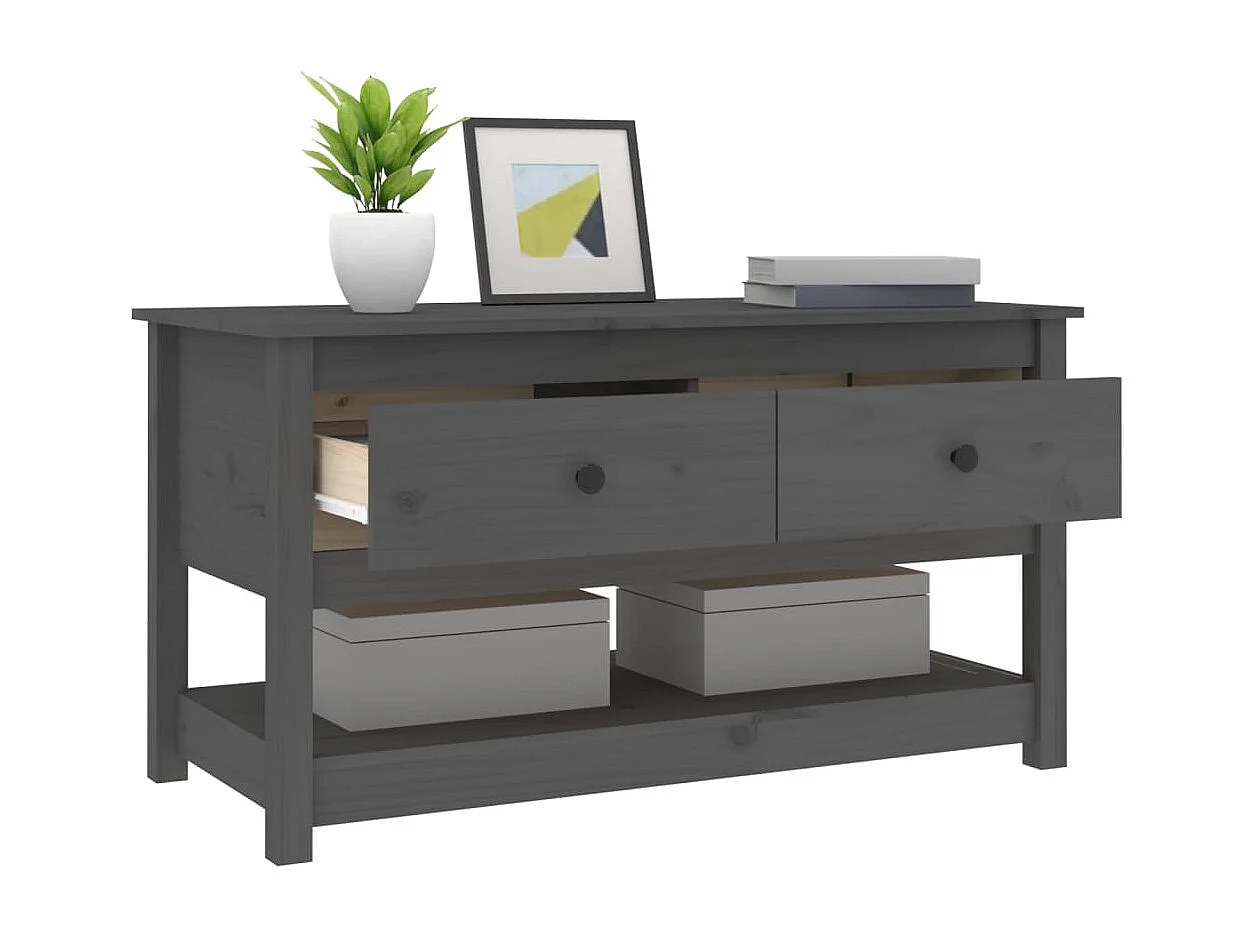 Mesa de centro de madera maciza de pino gris 102x49x55 cm