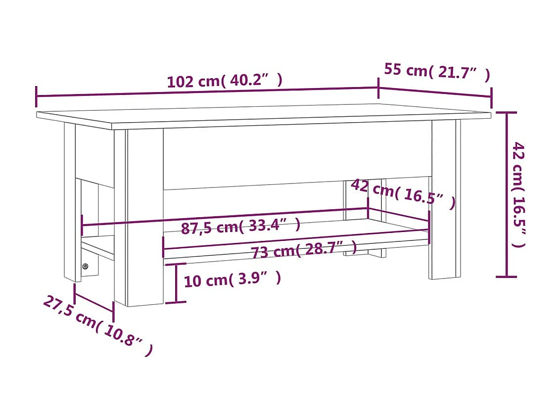 Table basse blanc 102x55x42 cm bois d'ingénierie