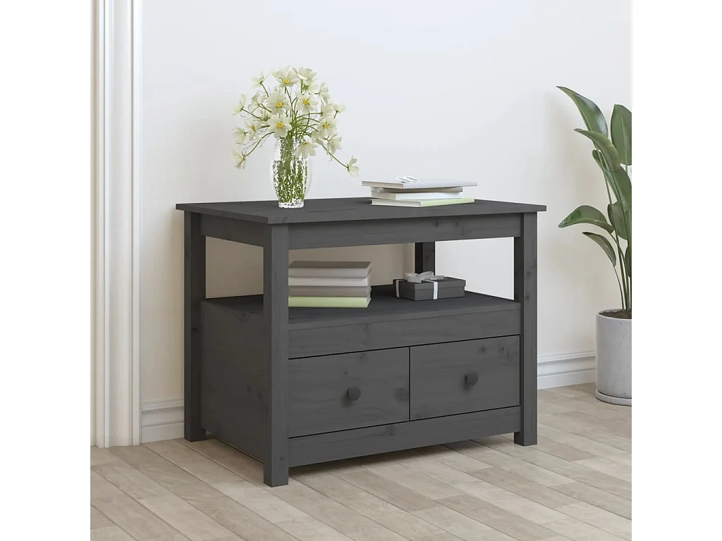 Couchtisch Grau 71x49x55 cm Massivholz Kiefer