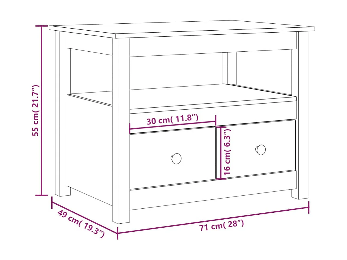 Mesa de centro 71x49x55 cm pinho maciço cinza