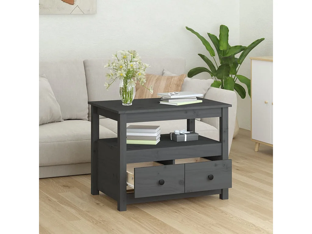 Table basse Gris 71x49x55 cm Bois massif de pin