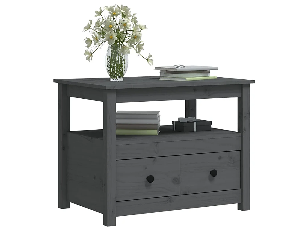 Table basse Gris 71x49x55 cm Bois massif de pin