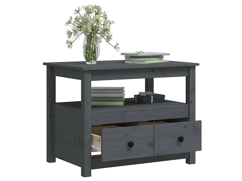Table basse Gris 71x49x55 cm Bois massif de pin