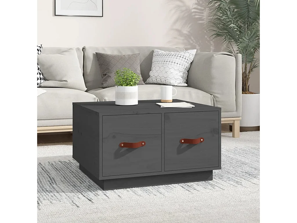 Tavolino da Salotto Grigio 60x53x35cm in Legno Massello di Pino