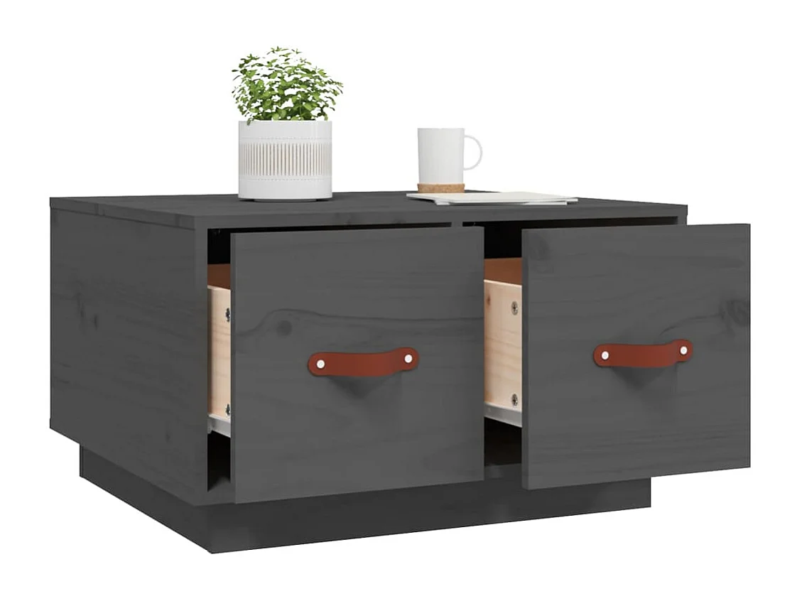 Tavolino da Salotto Grigio 60x53x35cm in Legno Massello di Pino
