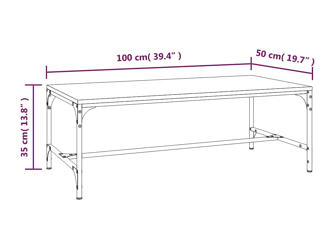 Salontafel 100x50x35 cm bewerkt hout gerookt eikenkleurig
