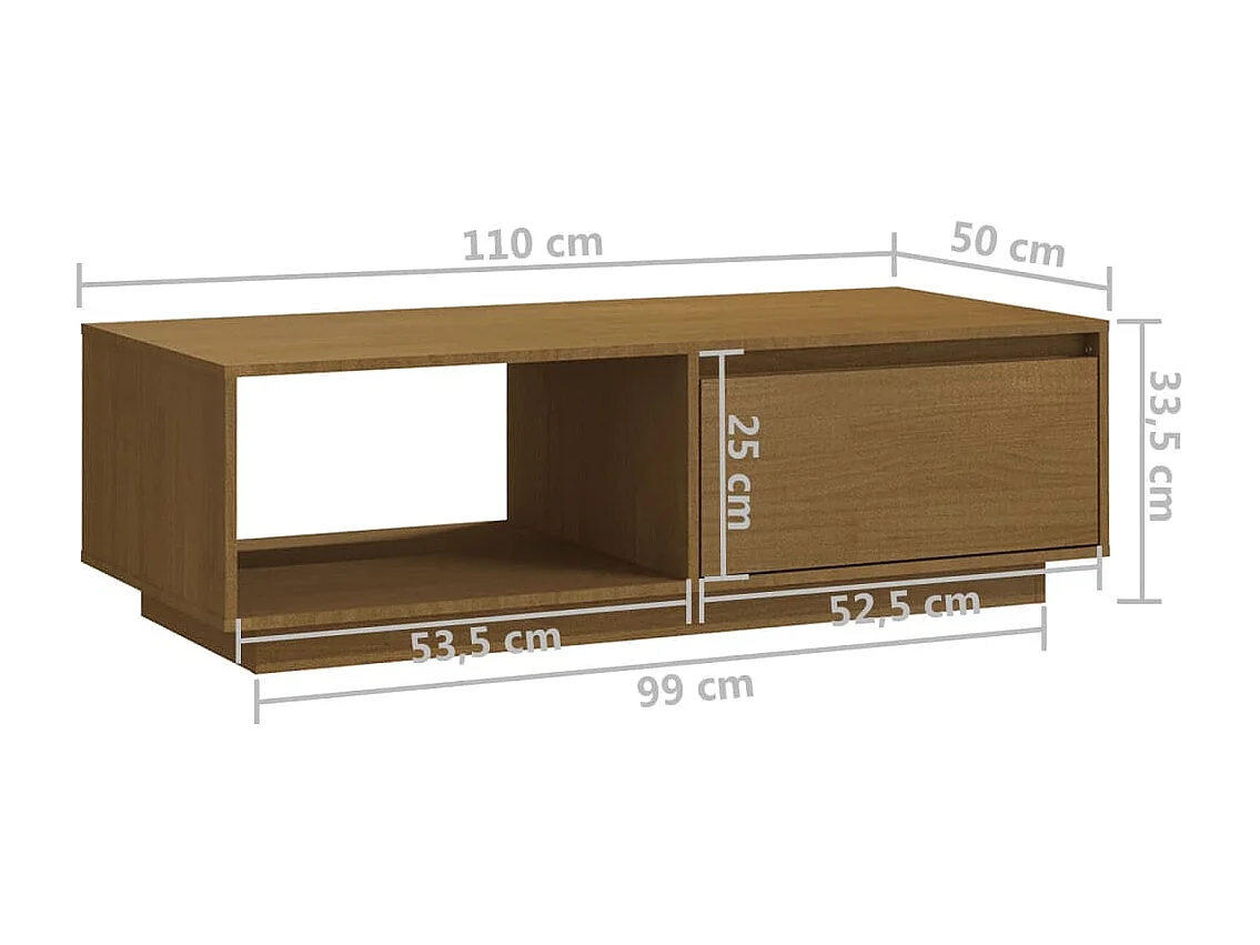 Salontafel 110x50x33,5 cm massief grenenhout honingbruin