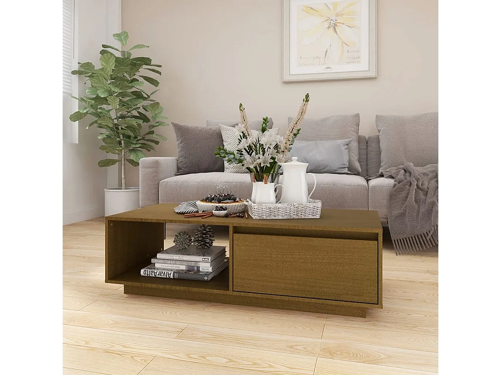 Table basse marron miel 110x50x33,5 cm bois de pin massif