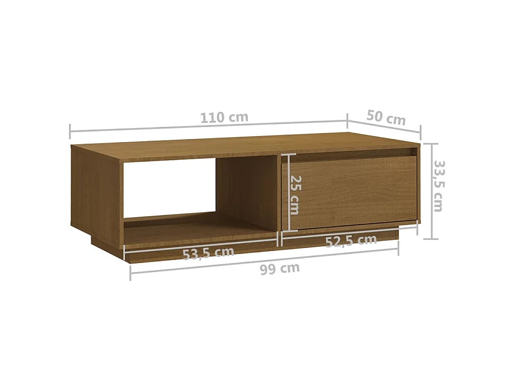 Table basse marron miel 110x50x33,5 cm bois de pin massif