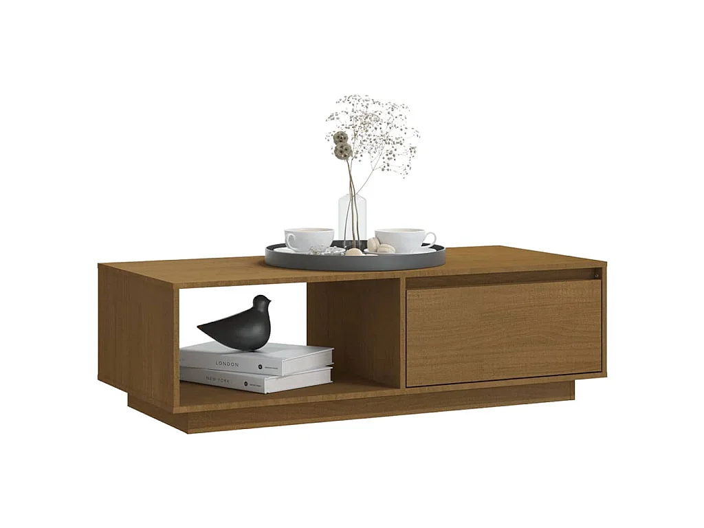 Table basse marron miel 110x50x33,5 cm bois de pin massif