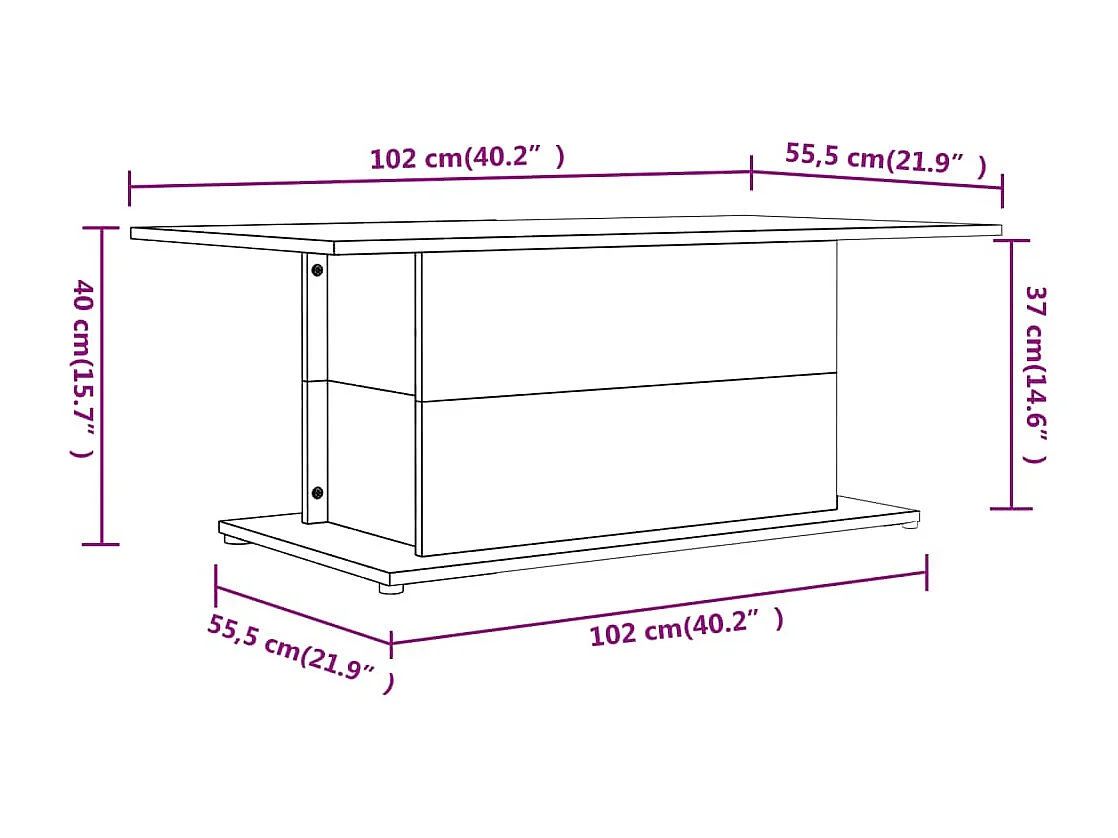Table basse Sonoma gris 102x55,5x40 cm Bois d'ingénierie