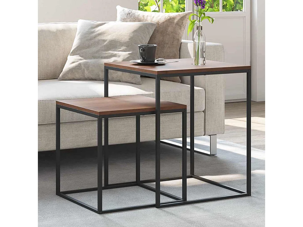Ensemble de table basse 2 pcs Bois d'ingénierie et métal