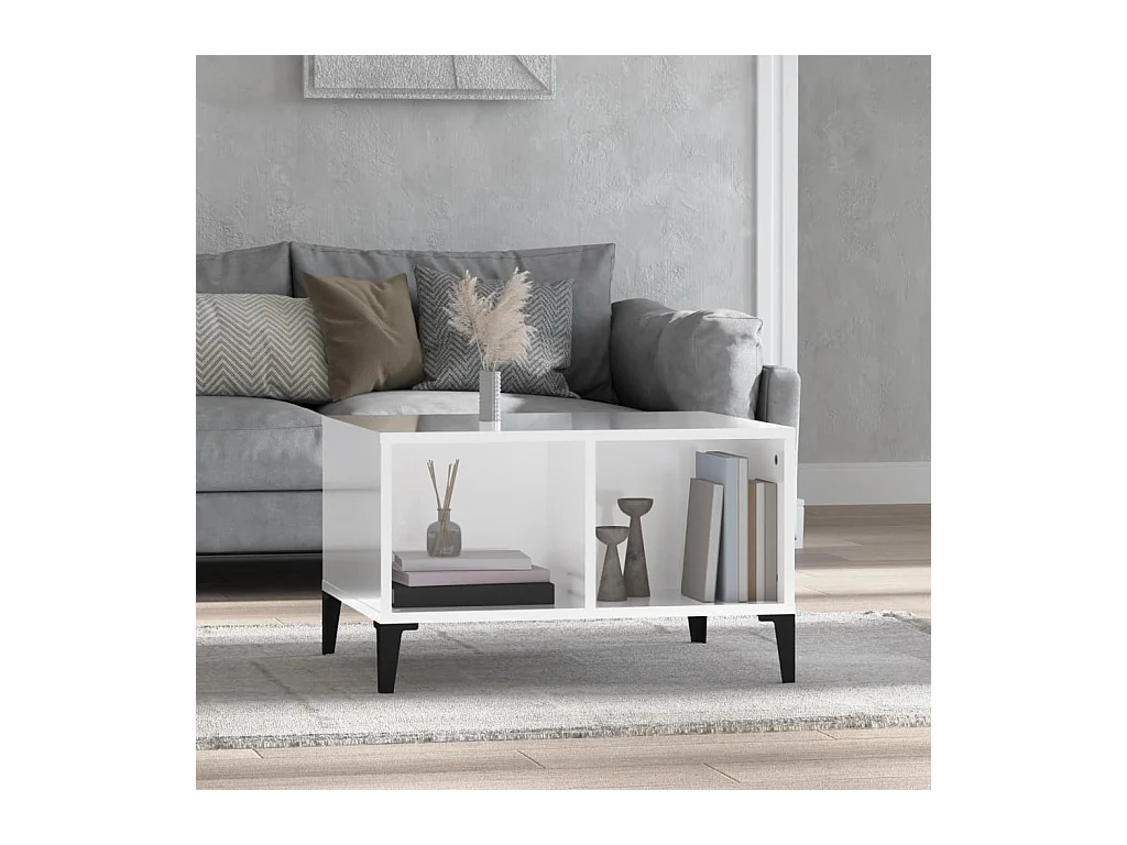 Table basse Blanc brillant 60x50x36,5 cm Bois d'ingénierie