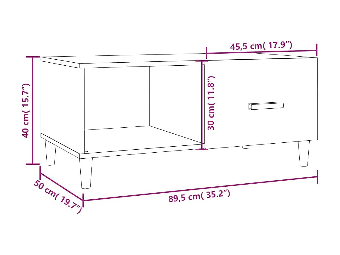 Table basse chêne fumé 89,5x50x40 cm bois d'ingénierie