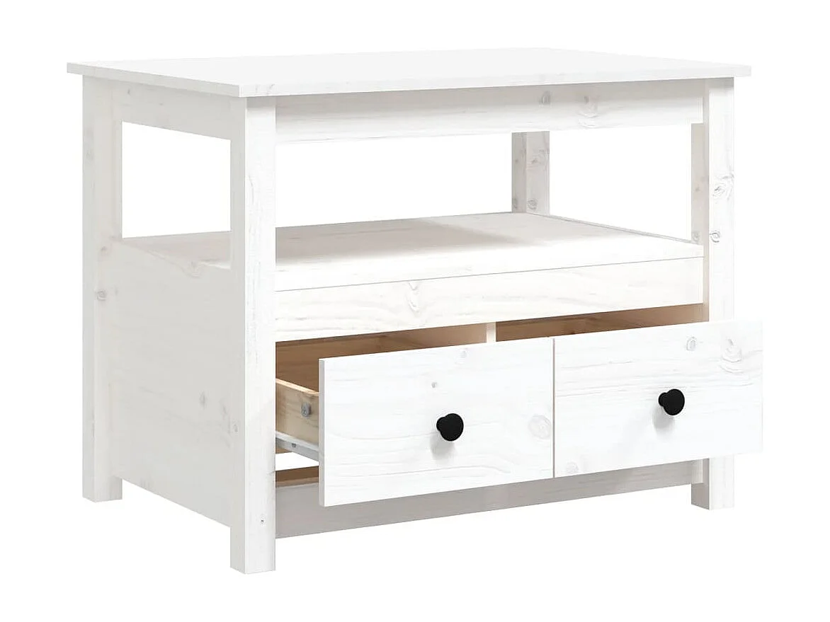 Couchtisch Weiß 71x49x55 cm Massivholz Kiefer