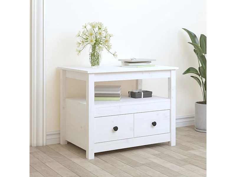 Table basse Blanc 71x49x55 cm Bois massif de pin