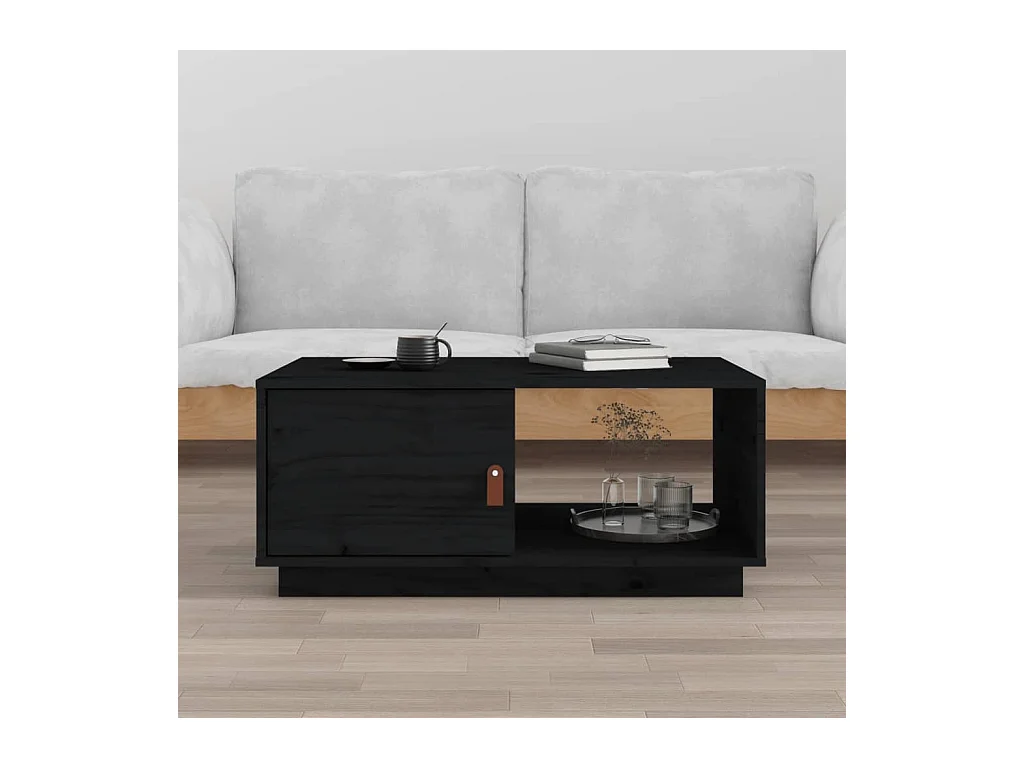Couchtisch Schwarz 80x50x35,5 cm Massivholz Kiefer