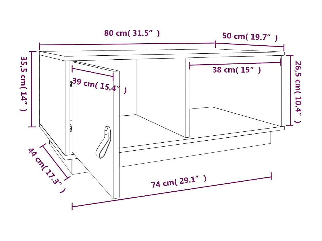 Table basse Noir 80x50x35,5 cm Bois massif de pin