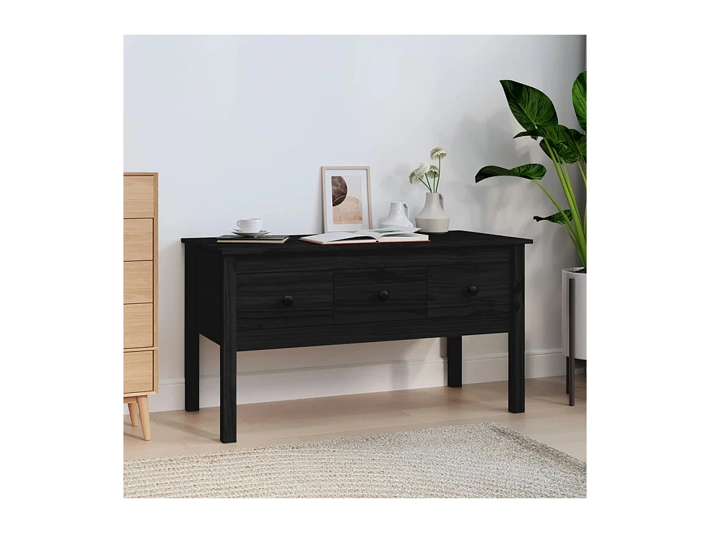 Table basse Noir 102x49x55 cm Bois massif de pin