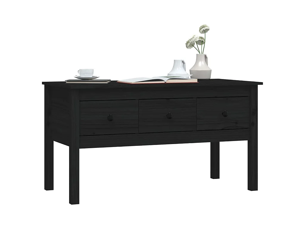 Table basse Noir 102x49x55 cm Bois massif de pin