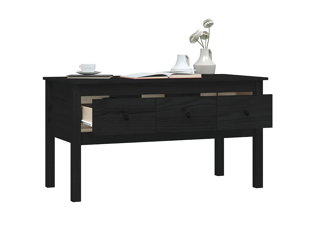 Table basse Noir 102x49x55 cm Bois massif de pin