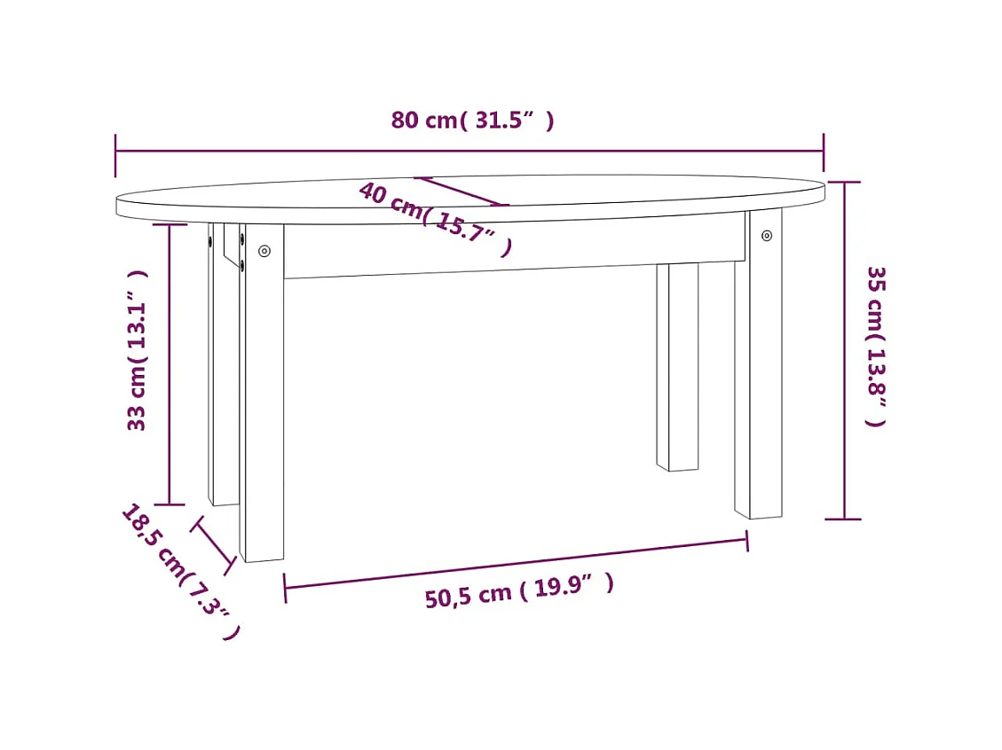 Couchtisch Grau 80x40x35 cm Massivholz Kiefer