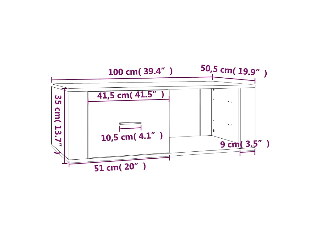 Table basse Chêne fumé 100x50,5x35 cm Bois d'ingénierie