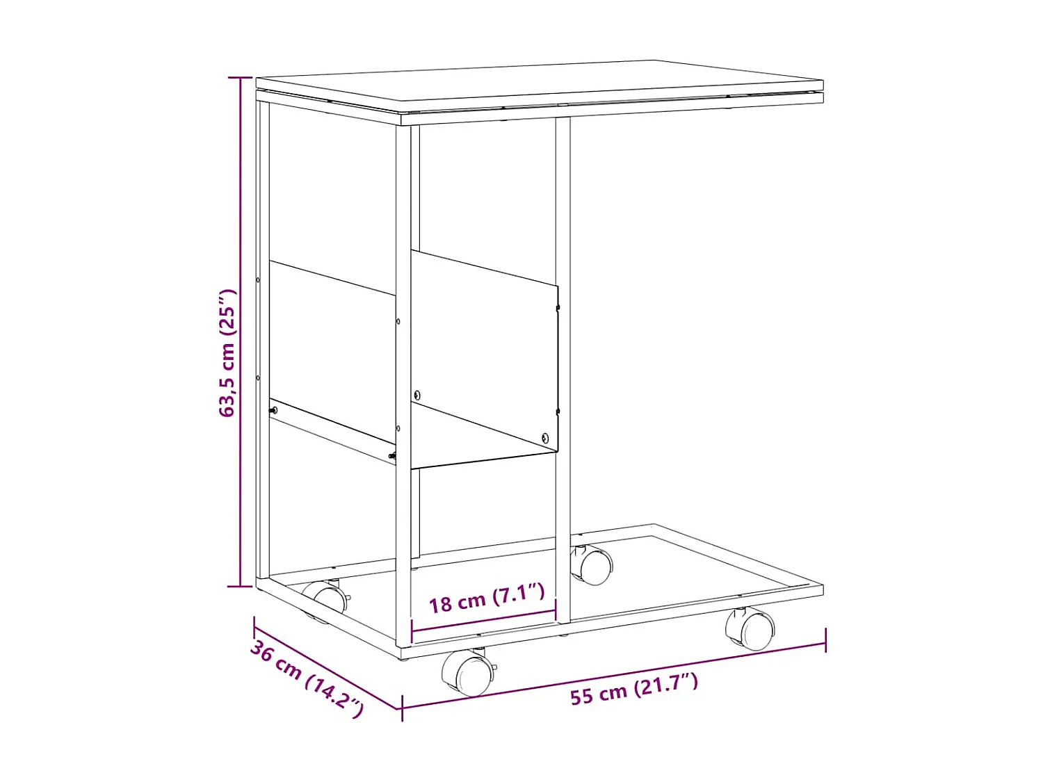 Table d'appoint avec roues blanc 55x36x63,5cm bois d'ingénierie