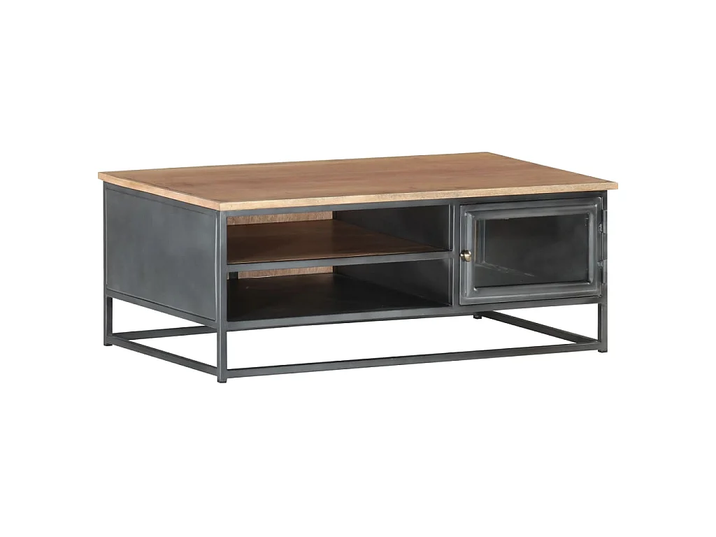Mesa de centro de madera maciza de acacia gris 90x50x35 cm