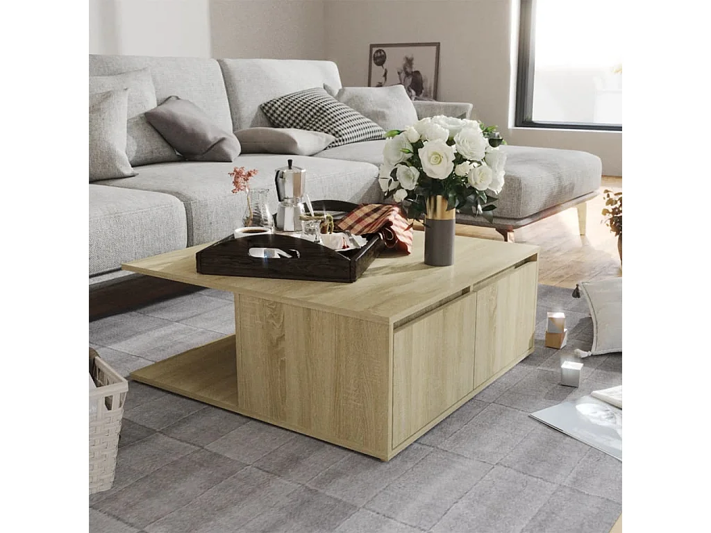 Salontafel 80x80x31 cm bewerkt hout sonoma eikenkleurig