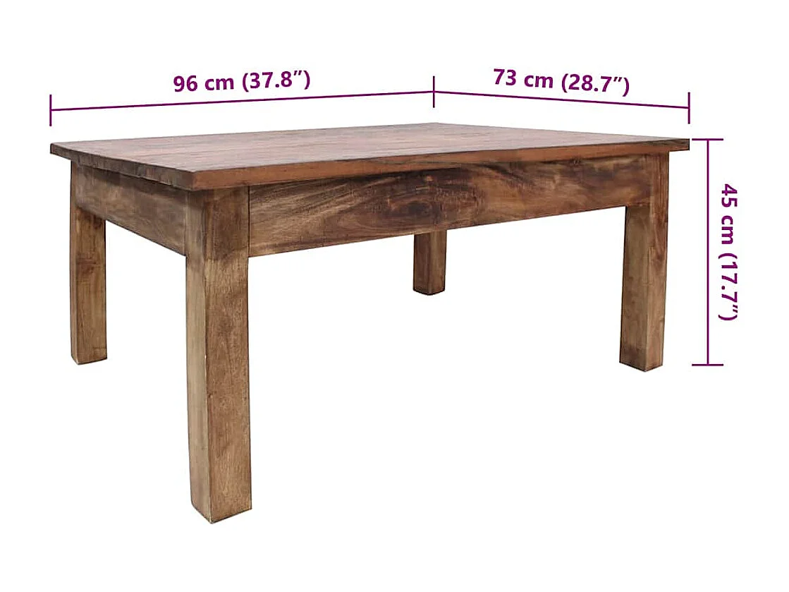 Table basse bois d'acajou massif 96x73x45 cm