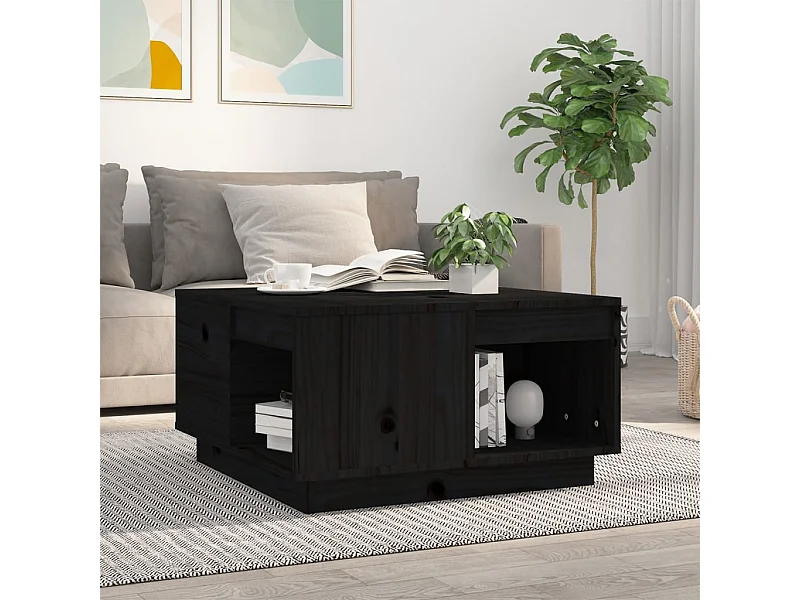 Mesa de centro de madera maciza de pino negro 60x61x32,5 cm
