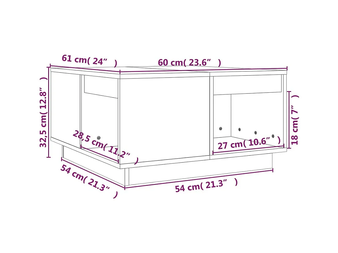 Couchtisch Schwarz 60x61x32,5 cm Massivholz Kiefer