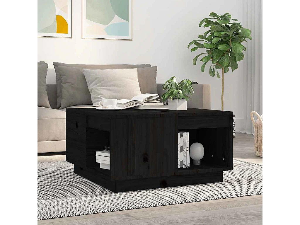 Mesa de centro de madera maciza de pino negro 60x61x32,5 cm