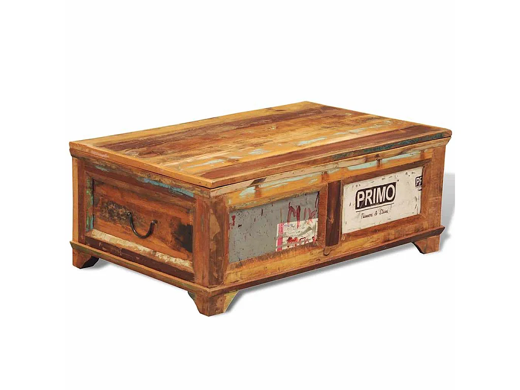 Tavolino da Caffè con Stoccaggio Vintage in Legno di Recupero