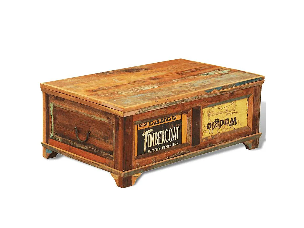 Tavolino da Caffè con Stoccaggio Vintage in Legno di Recupero
